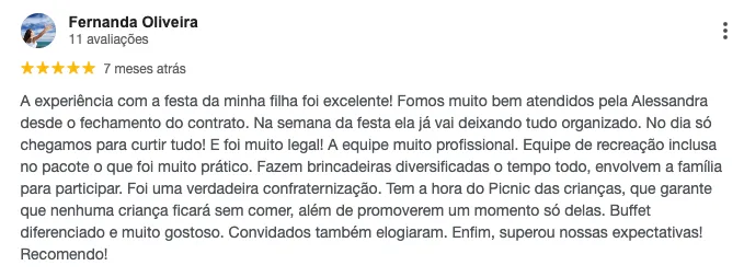 Avaliação de Fernanda Oliveira no Google