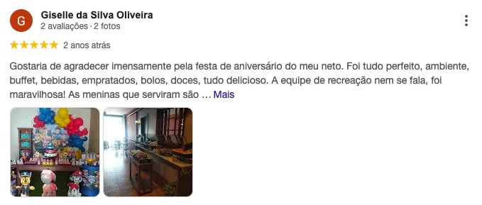 Avaliação de Giselle da Silva Oliveira no Google